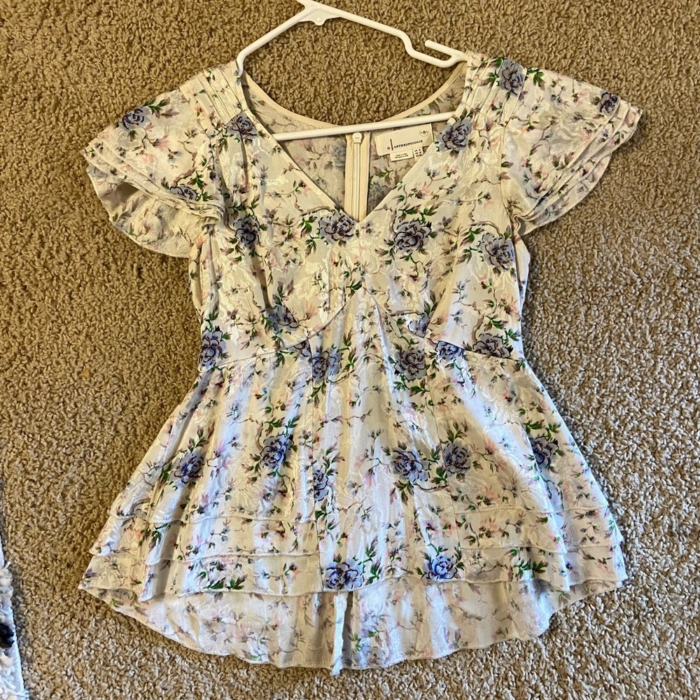 Anthropologie babydoll floral blouse